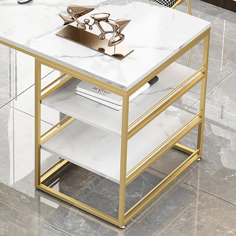 Scrittoio Rettangolare Bianco Scrivania Glam con Ripiani Portaoggetti Clearhalo