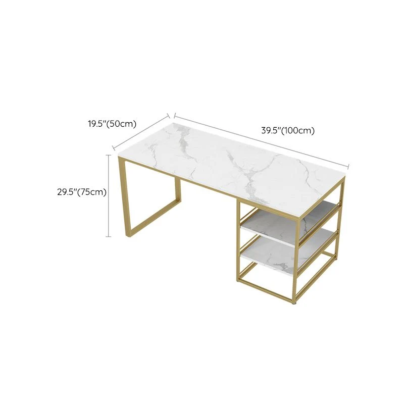 Scrittoio Rettangolare Bianco Scrivania Glam con Ripiani Portaoggetti Clearhalo