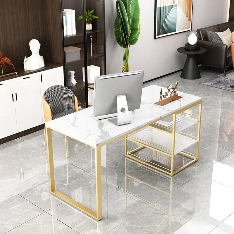 Scrittoio Rettangolare Bianco Scrivania Glam con Ripiani Portaoggetti Clearhalo