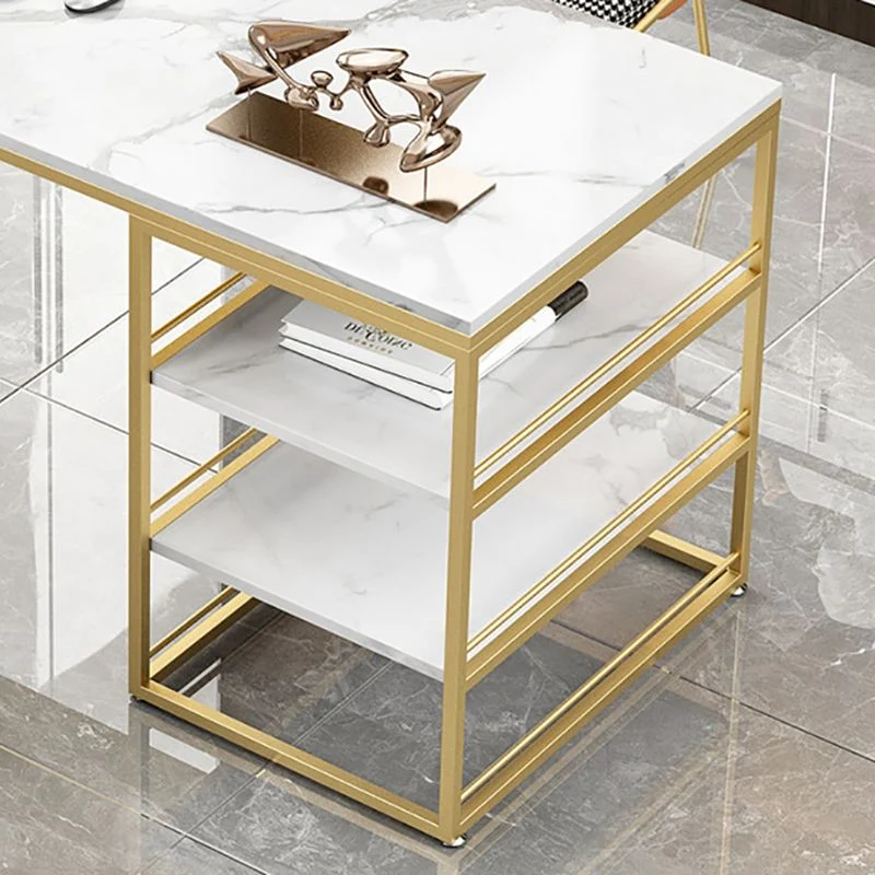 Scrittoio Rettangolare Bianco Scrivania Glam con Ripiani Portaoggetti Clearhalo