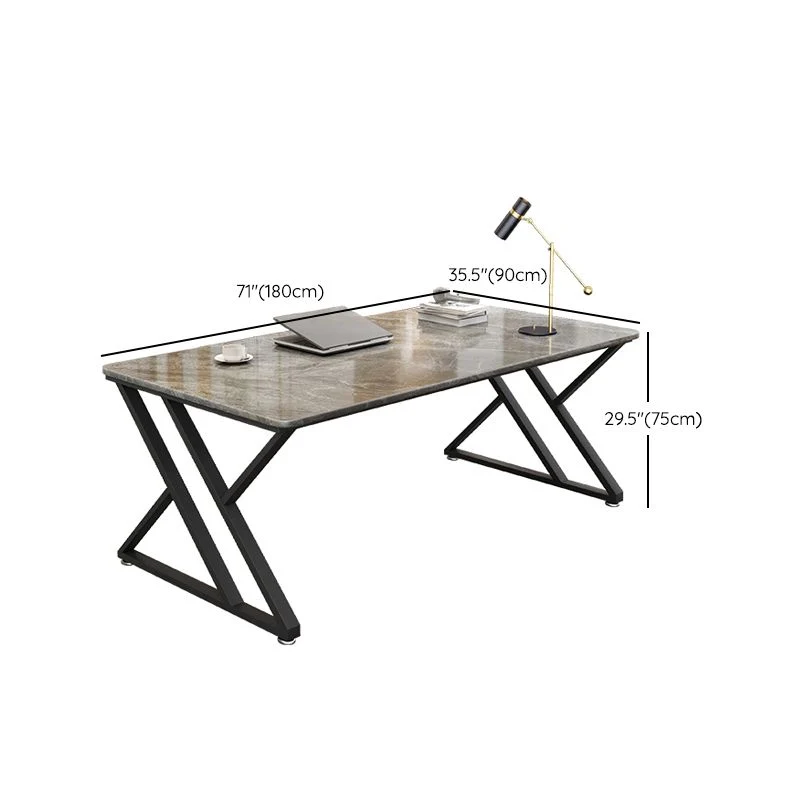 Scrivania alta 29,53 pollici pietra Scrivania rettangolare moderna con gambe ferro Clearhalo