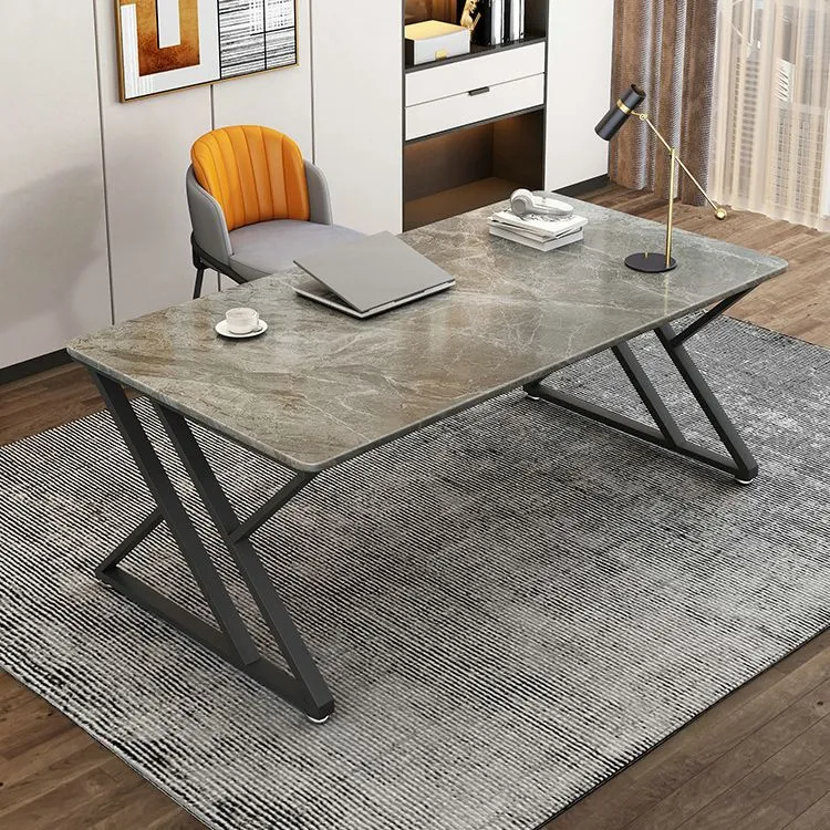 Scrivania alta 29,53 pollici pietra Scrivania rettangolare moderna con gambe ferro Clearhalo