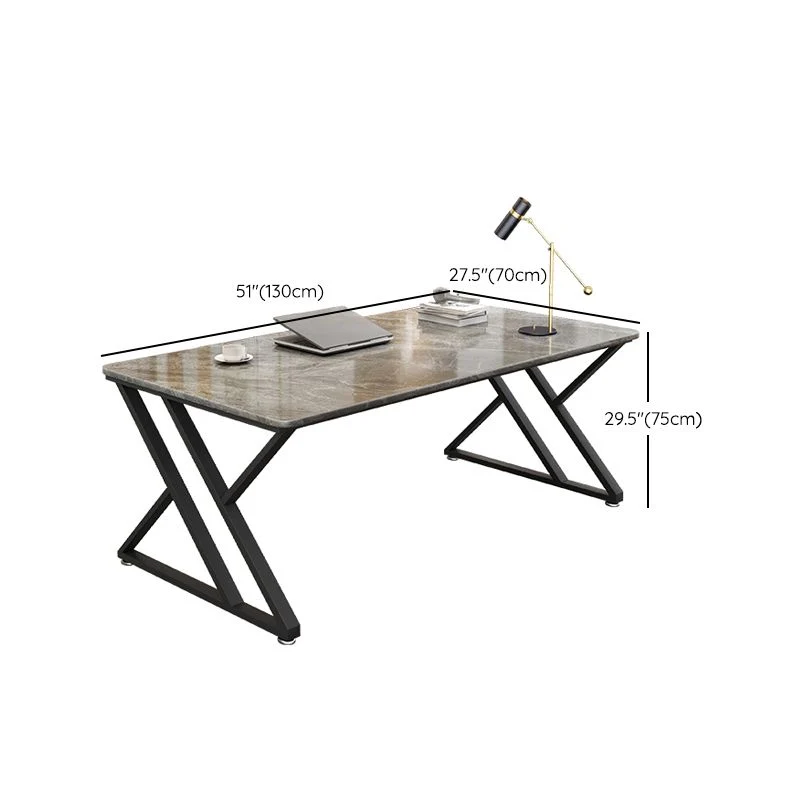 Scrivania alta 29,53 pollici pietra Scrivania rettangolare moderna con gambe ferro Clearhalo