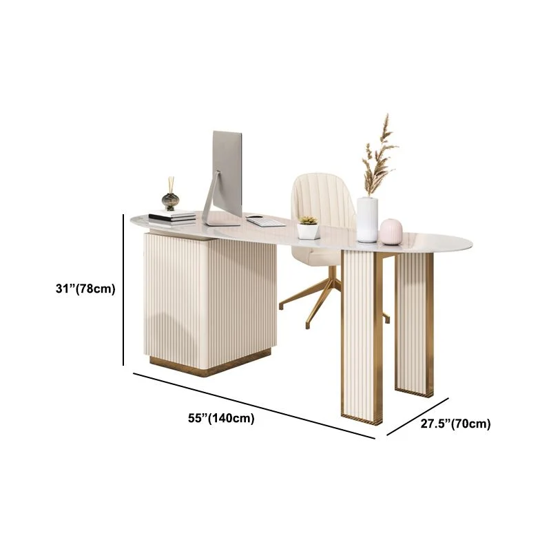 Scrivania Beige 3 cassetti Glam Stone e scrivania metallo per ufficio Clearhalo