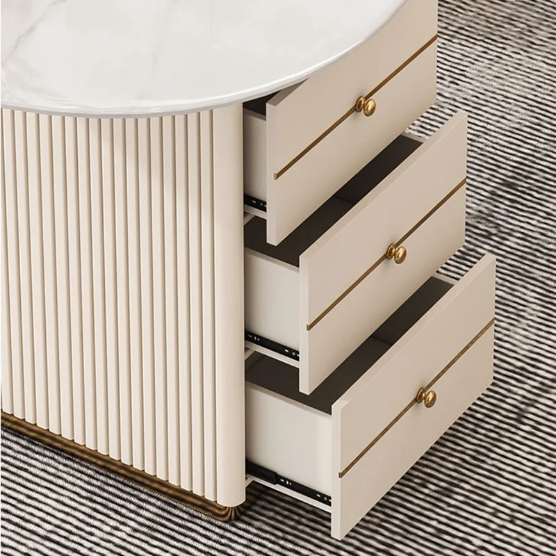 Scrivania Beige 3 cassetti Glam Stone e scrivania metallo per ufficio Clearhalo