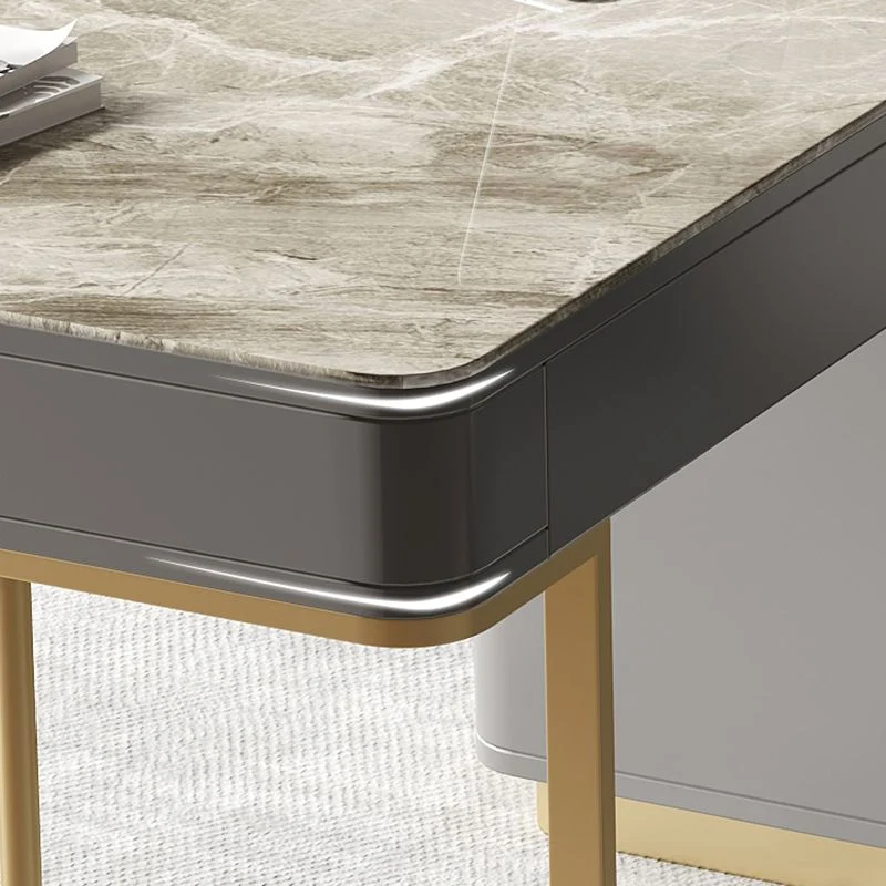 Scrivania con cassettiera grigia Glam Scrivania da ufficio rettangolare acciaio inox e pietra Clearhalo