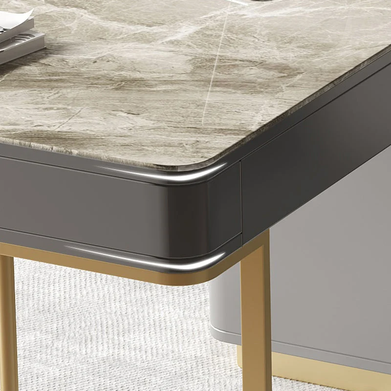 Scrivania con cassettiera grigia Glam Scrivania da ufficio rettangolare acciaio inox e pietra Clearhalo