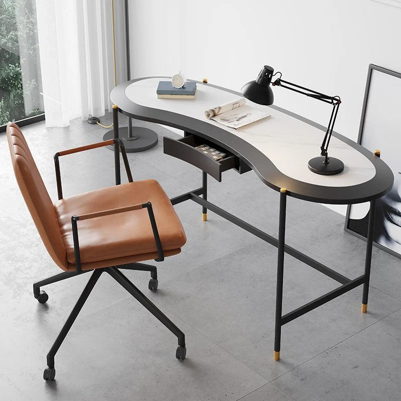 Scrivania contemporanea Home Scrivania da ufficio pietra con gambe nere Clearhalo