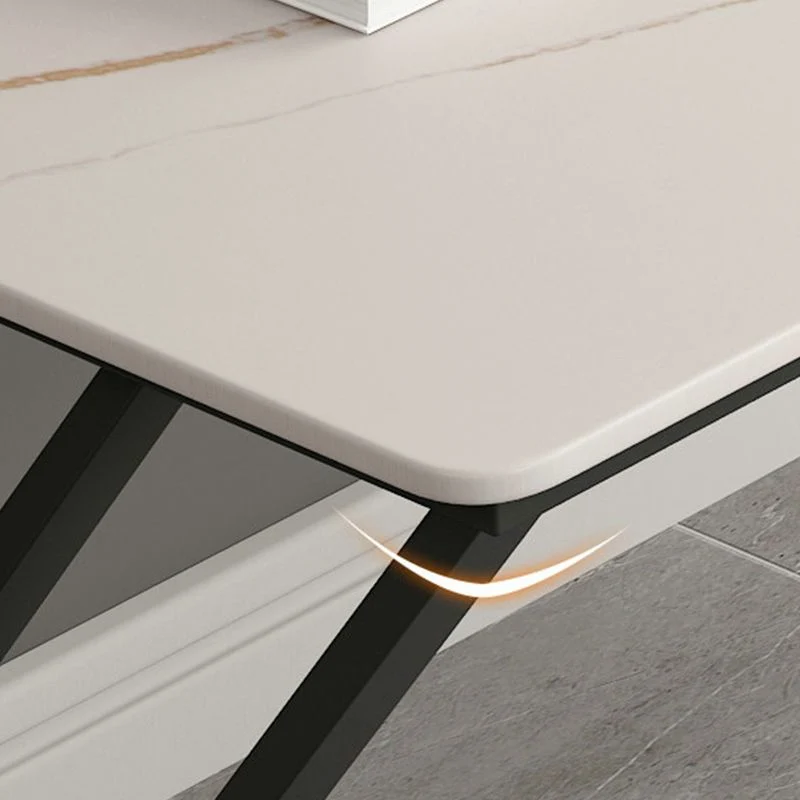 Scrivania curva moderna con cavalletto bianco e gambe metallo Clearhalo