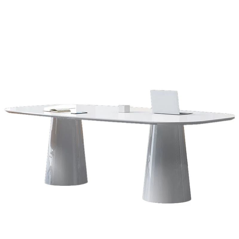 Scrivania direzionale contemporanea da 29 pollici, scrivania ovale legno bianco Clearhalo