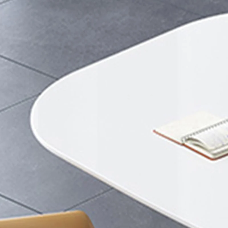 Scrivania direzionale contemporanea da 29 pollici, scrivania ovale legno bianco Clearhalo