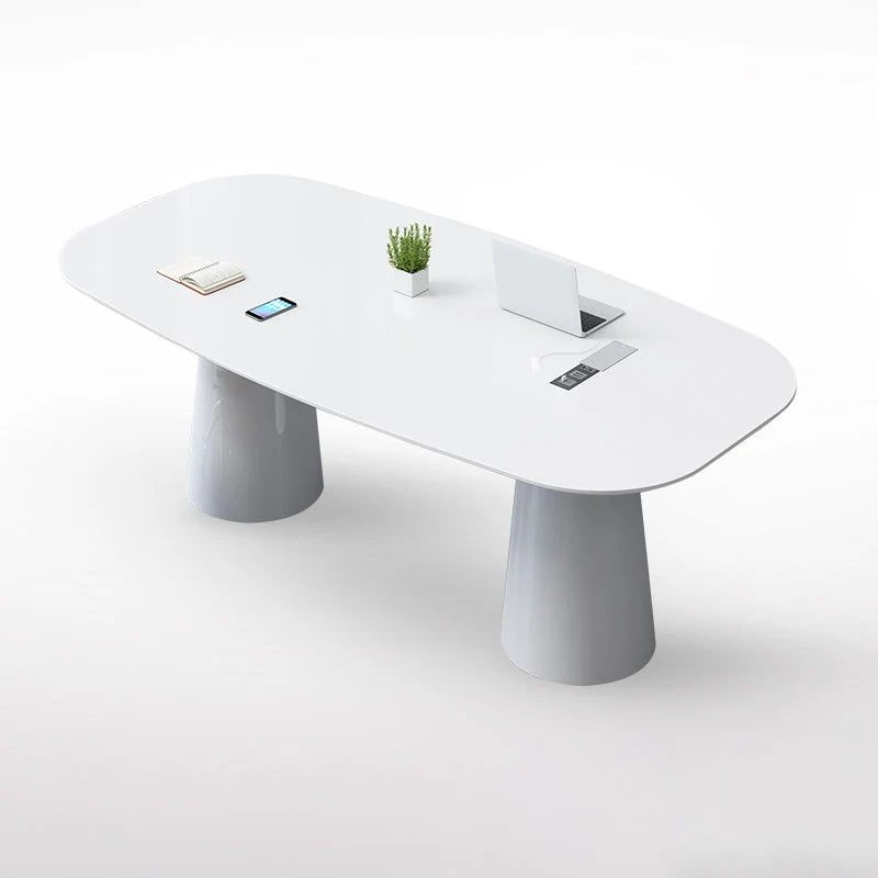Scrivania direzionale contemporanea da 29 pollici, scrivania ovale legno bianco Clearhalo