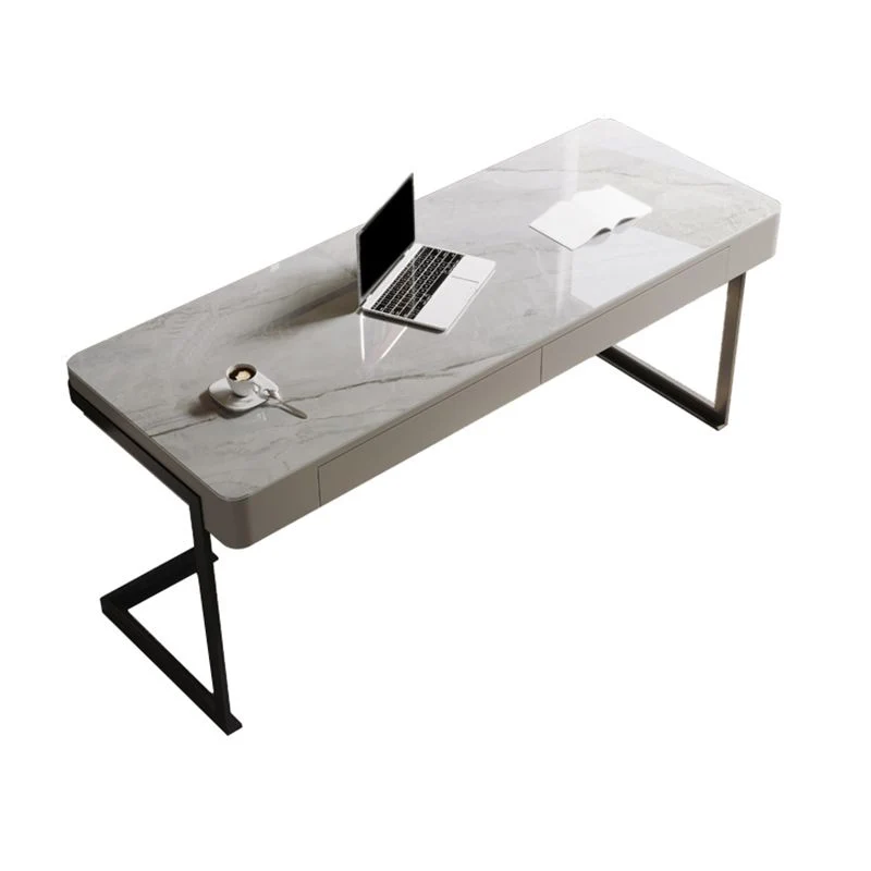 Scrivania Glam Peltro Scrivania da ufficio metallo e pietra con 2 cassetti portaoggetti Clearhalo