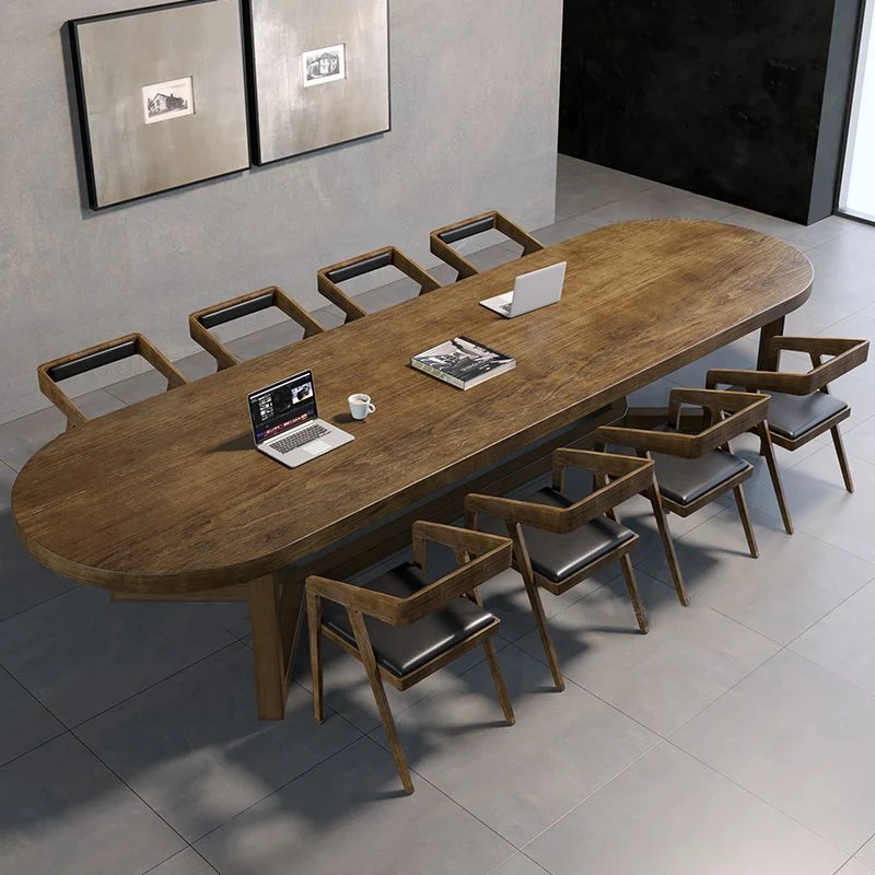 Scrivania industriale H da 29,25 pollici Scrivania ovale legno massello Clearhalo