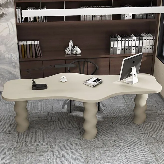 Scrivania industriale beige Scrivania da ufficio legno artificiale e legno massello Parsons Clearhalo