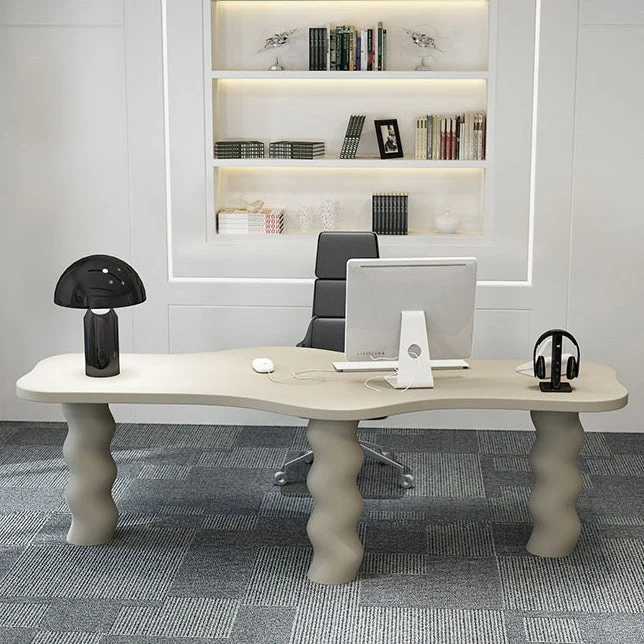 Scrivania industriale beige Scrivania da ufficio legno artificiale e legno massello Parsons Clearhalo