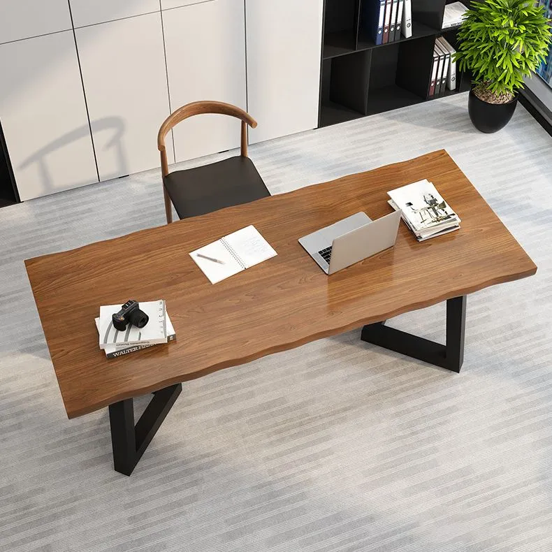 Scrivania industriale legno massello Scrivania da ufficio rettangolare con gambe ferro Clearhalo
