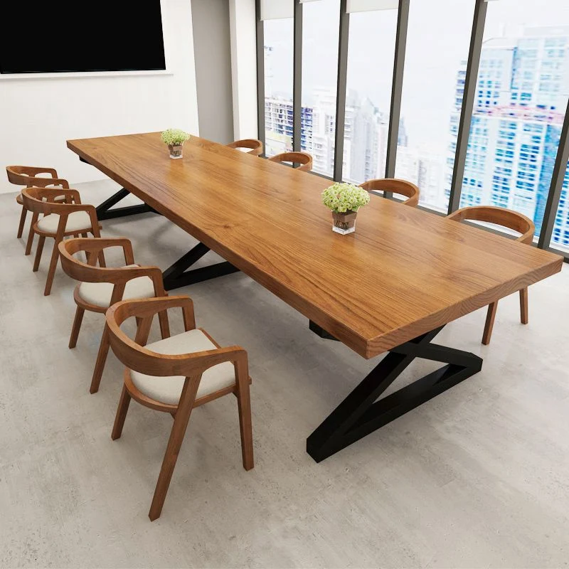 Scrivania industriale Scrivania rettangolare legno massello marrone Clearhalo