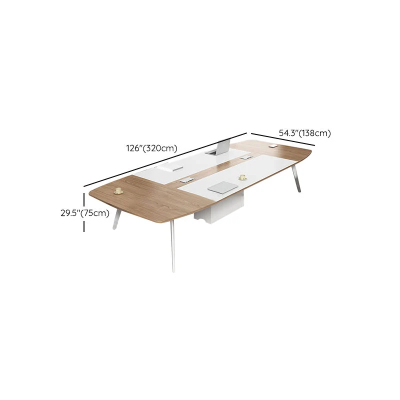Scrivania legno artificiale Scrivania industriale curva bianco e naturale Clearhalo