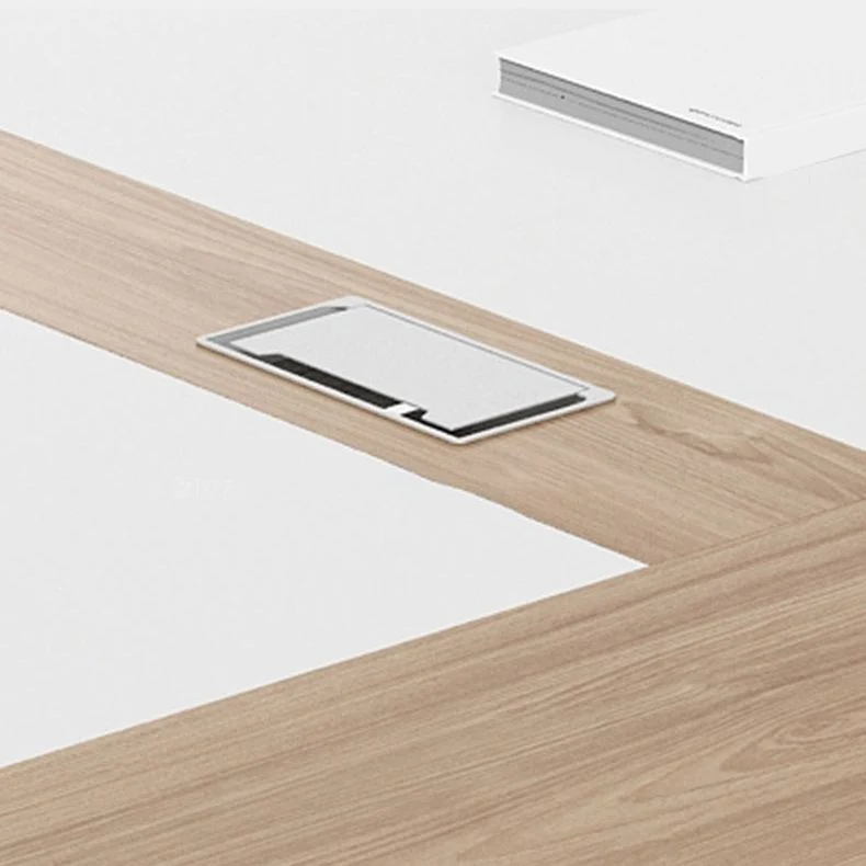 Scrivania legno artificiale Scrivania industriale curva bianco e naturale Clearhalo