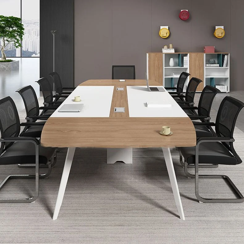 Scrivania legno artificiale Scrivania industriale curva bianco e naturale Clearhalo