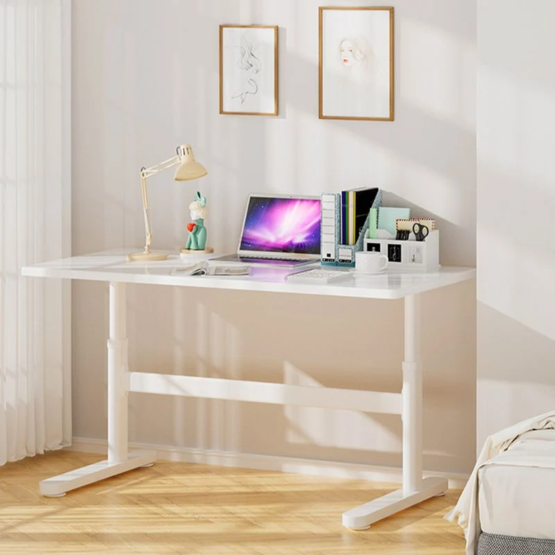 Scrivania moderna ad altezza regolabile Scrivania da ufficio con base forma di T bianca Clearhalo