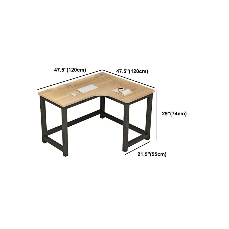 Scrivania moderna ad angolo legno con gestione dei cavi, scrivania da ufficio forma di H con gambe metallo Clearhalo