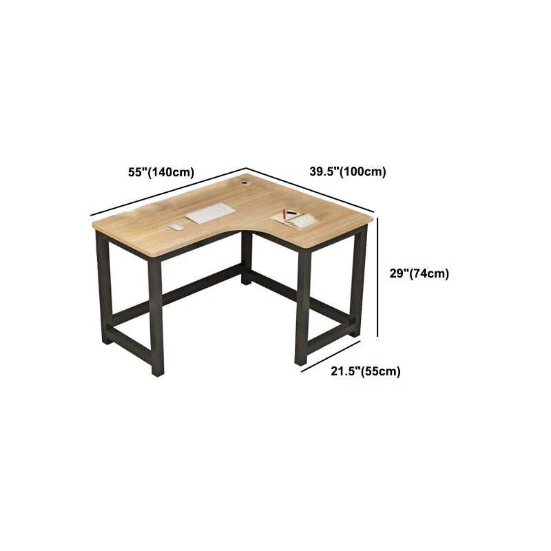 Scrivania moderna ad angolo legno con gestione dei cavi, scrivania da ufficio forma di H con gambe metallo Clearhalo