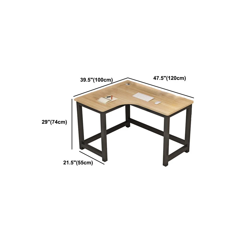 Scrivania moderna ad angolo legno con gestione dei cavi, scrivania da ufficio forma di H con gambe metallo Clearhalo