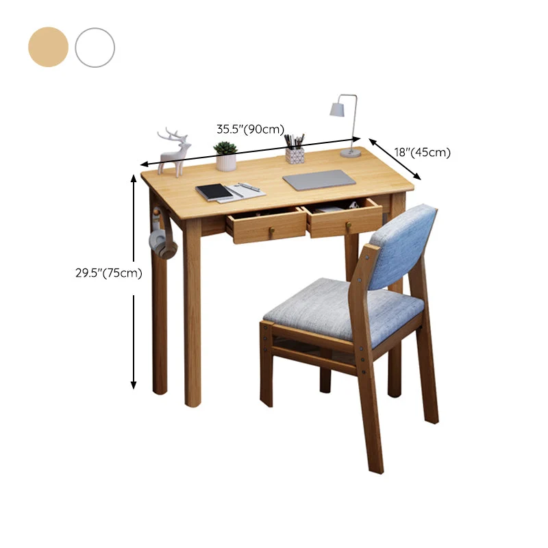 Scrivania moderna legno massello da 17,72 pollici di larghezza. Scrivania da ufficio 2 cassetti Clearhalo