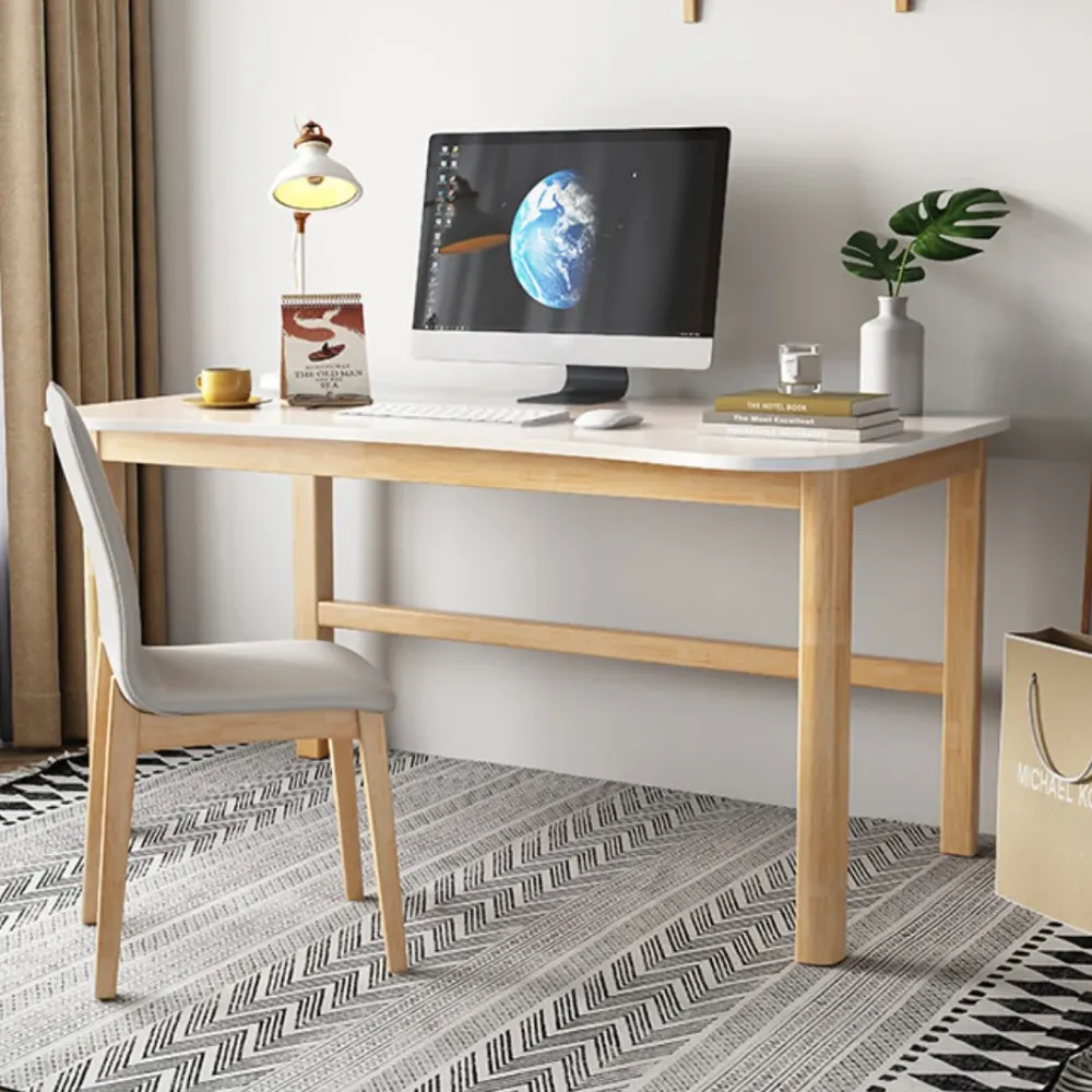 Scrivania moderna legno massello da 23,62 pollici di forma curva Clearhalo