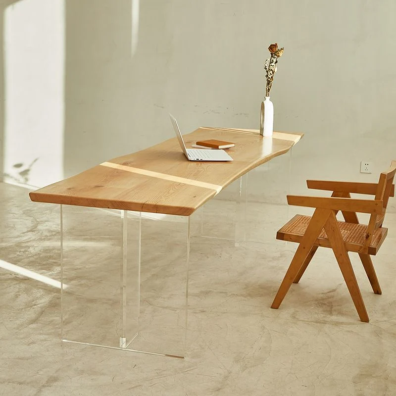 Scrivania moderna legno massello Scrivania da ufficio alta 29,53 pollici con gambe acrilico Clearhalo