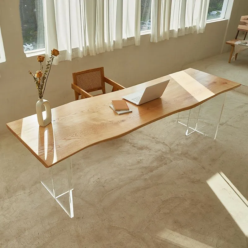 Scrivania moderna legno massello Scrivania da ufficio alta 29,53 pollici con gambe acrilico Clearhalo