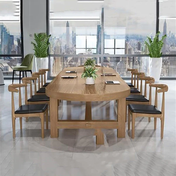 Scrivania moderna naturale Scrivania ovale legno massello Clearhalo