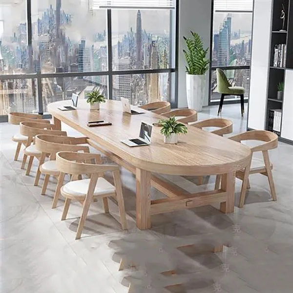 Scrivania moderna naturale Scrivania ovale legno massello Clearhalo