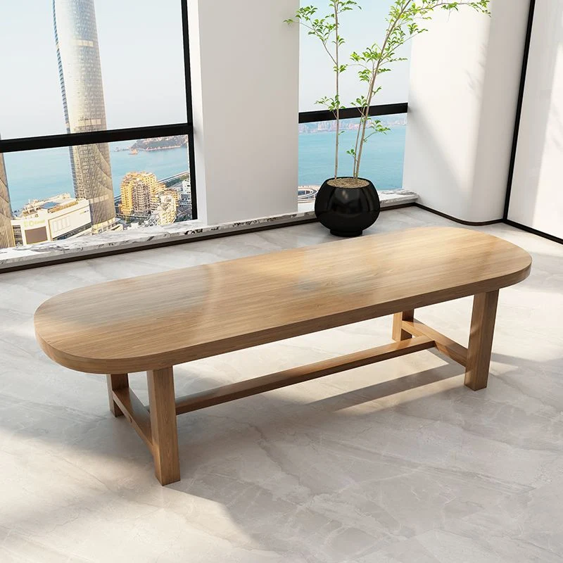 Scrivania moderna naturale Scrivania da ufficio ovale legno massello Clearhalo