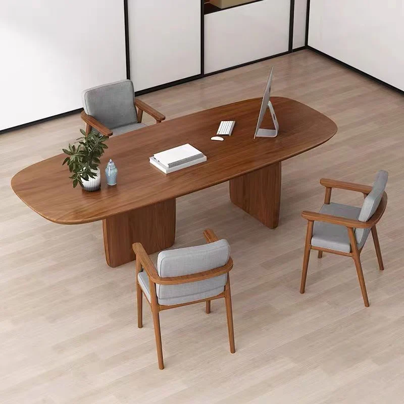 Scrivania moderna ovale legno massello per ufficio domestico Clearhalo