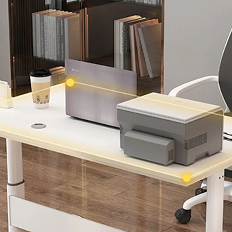 Scrivania moderna per dormitorio, scrivania da ufficio bianca rettangolare con base forma di T Clearhalo
