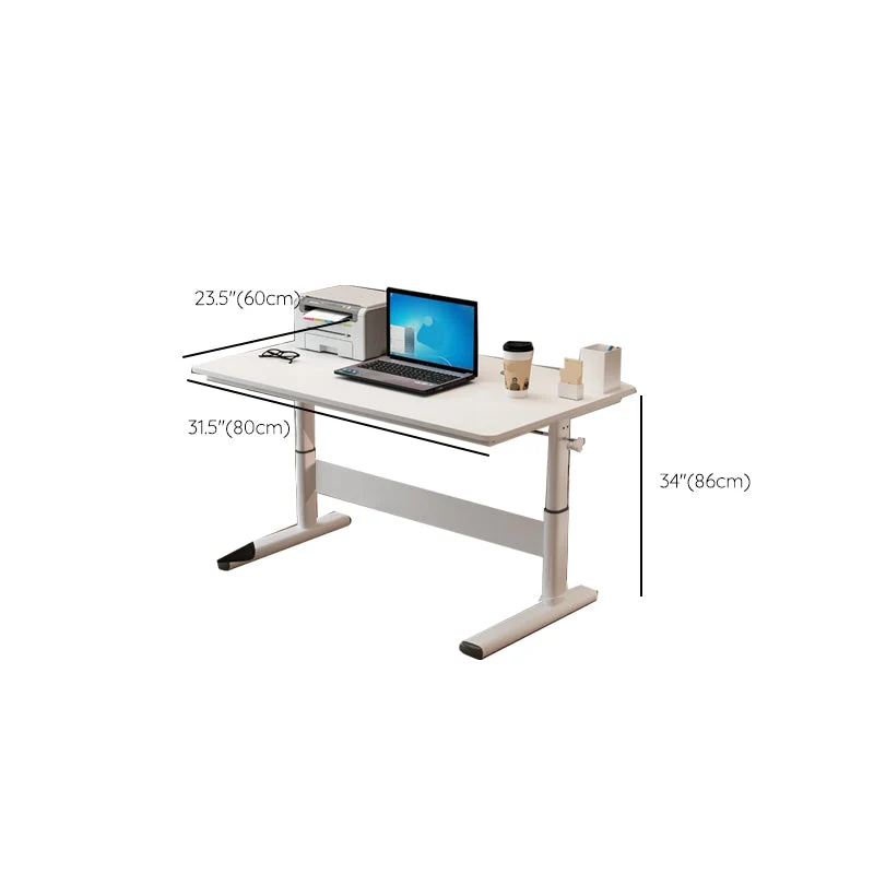 Scrivania moderna per dormitorio, scrivania da ufficio bianca rettangolare con base forma di T Clearhalo