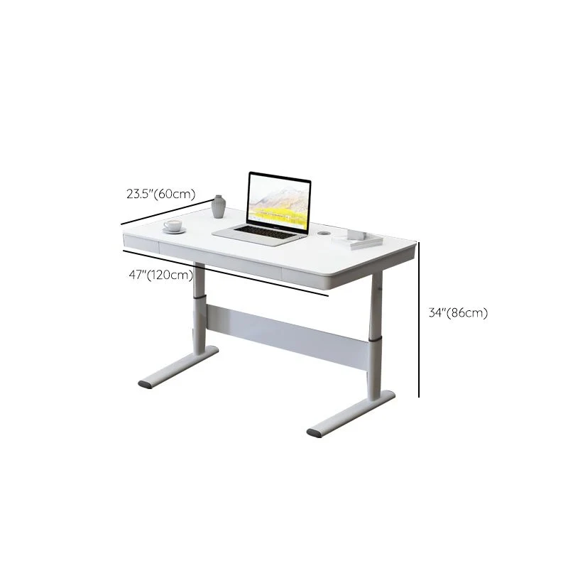 Scrivania moderna per dormitorio, scrivania da ufficio bianca rettangolare con base forma di T Clearhalo