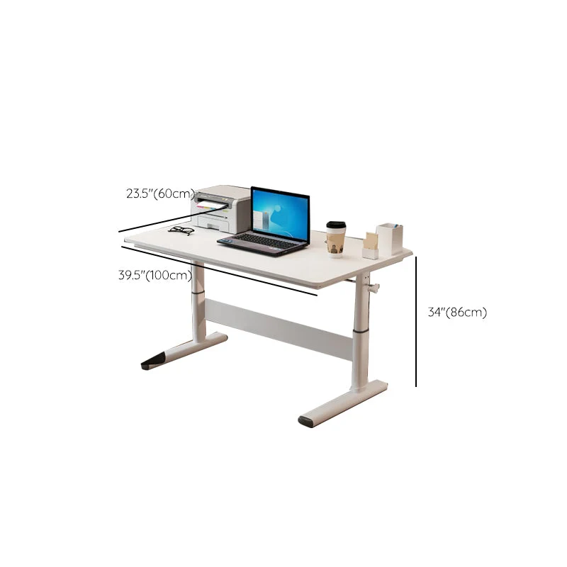 Scrivania moderna per dormitorio, scrivania da ufficio bianca rettangolare con base forma di T Clearhalo