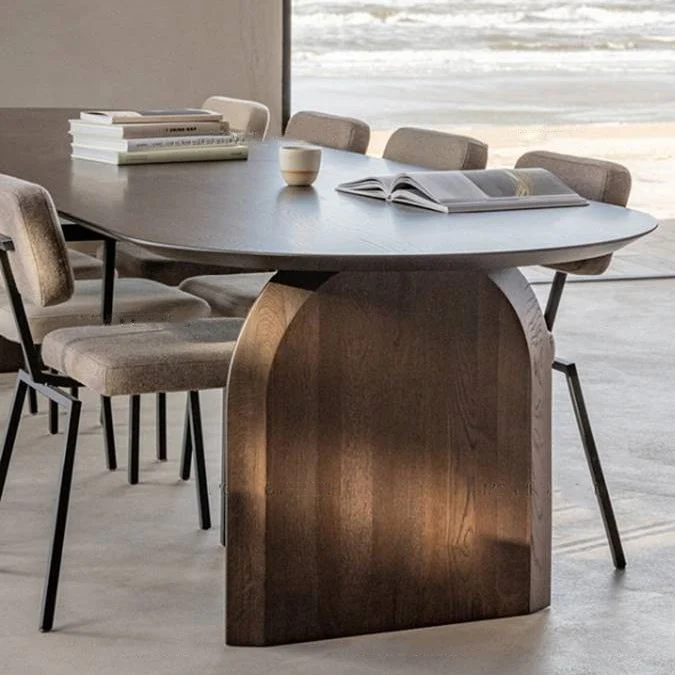 Scrivania moderna pino Scrivania da ufficio ovale legno massello marrone Clearhalo