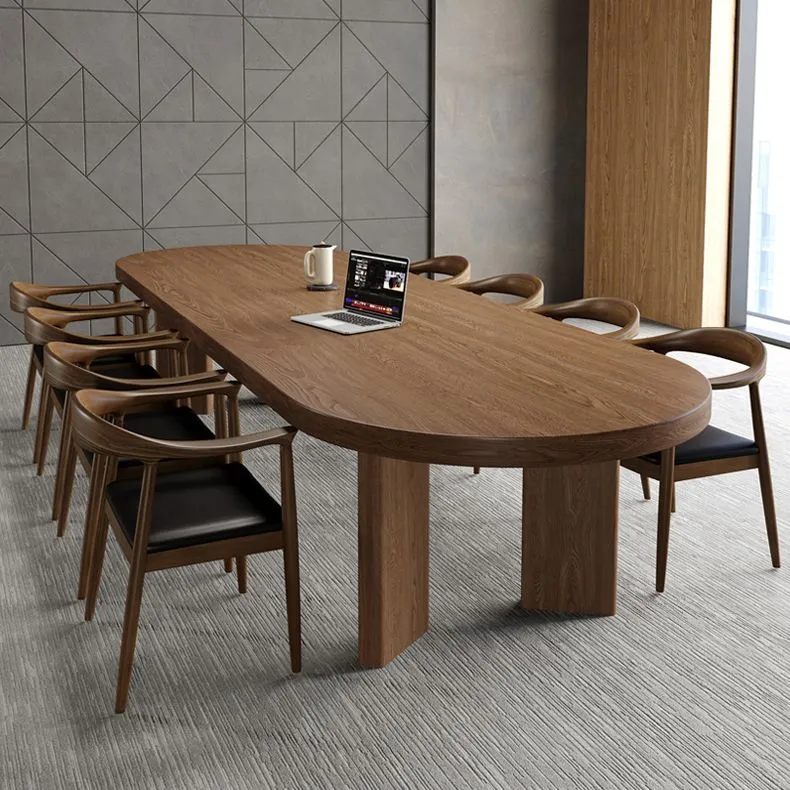 Scrivania moderna da 29" H. Scrivania da ufficio ovale legno massello marrone Clearhalo