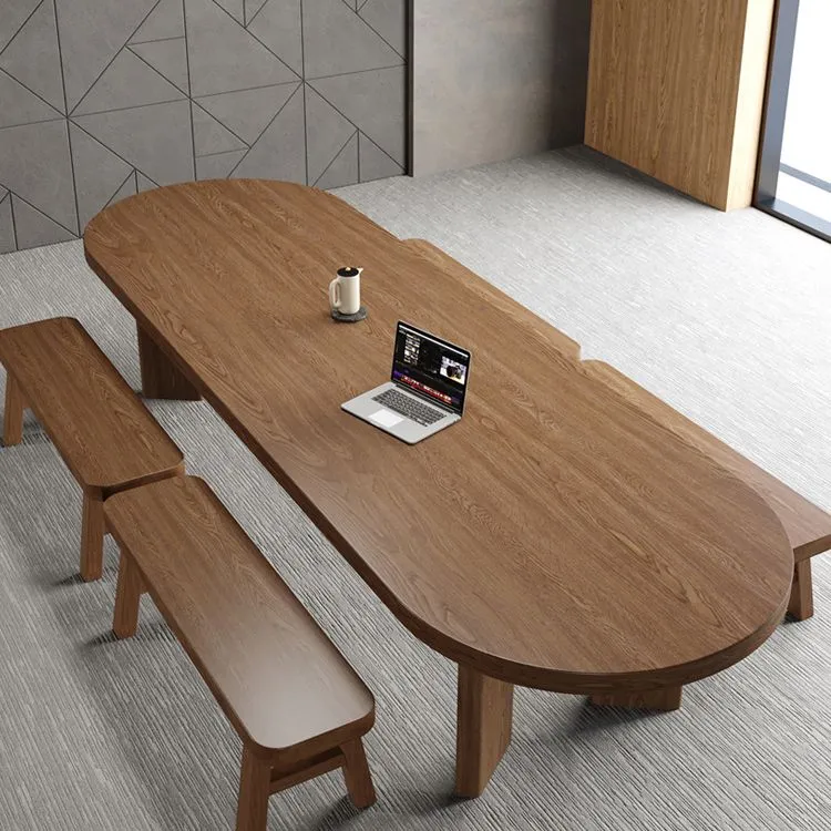 Scrivania moderna da 29" H. Scrivania da ufficio ovale legno massello marrone Clearhalo