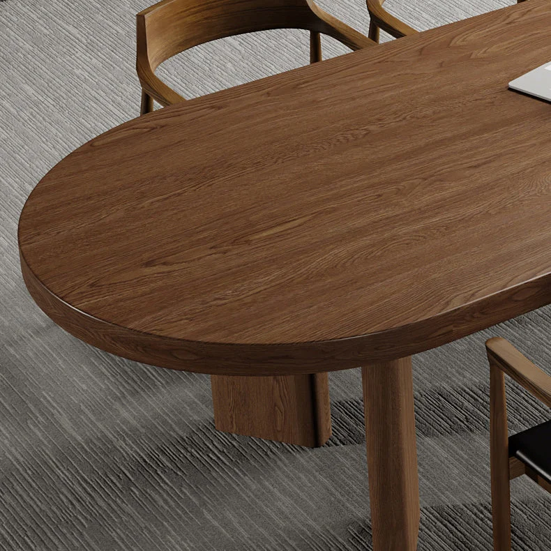 Scrivania moderna da 29" H. Scrivania da ufficio ovale legno massello marrone Clearhalo
