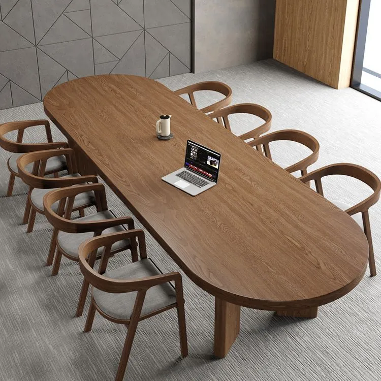 Scrivania moderna da 29" H. Scrivania da ufficio ovale legno massello marrone Clearhalo