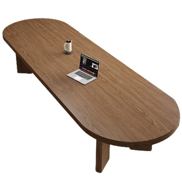 Scrivania moderna da 29" H. Scrivania da ufficio ovale legno massello marrone Clearhalo