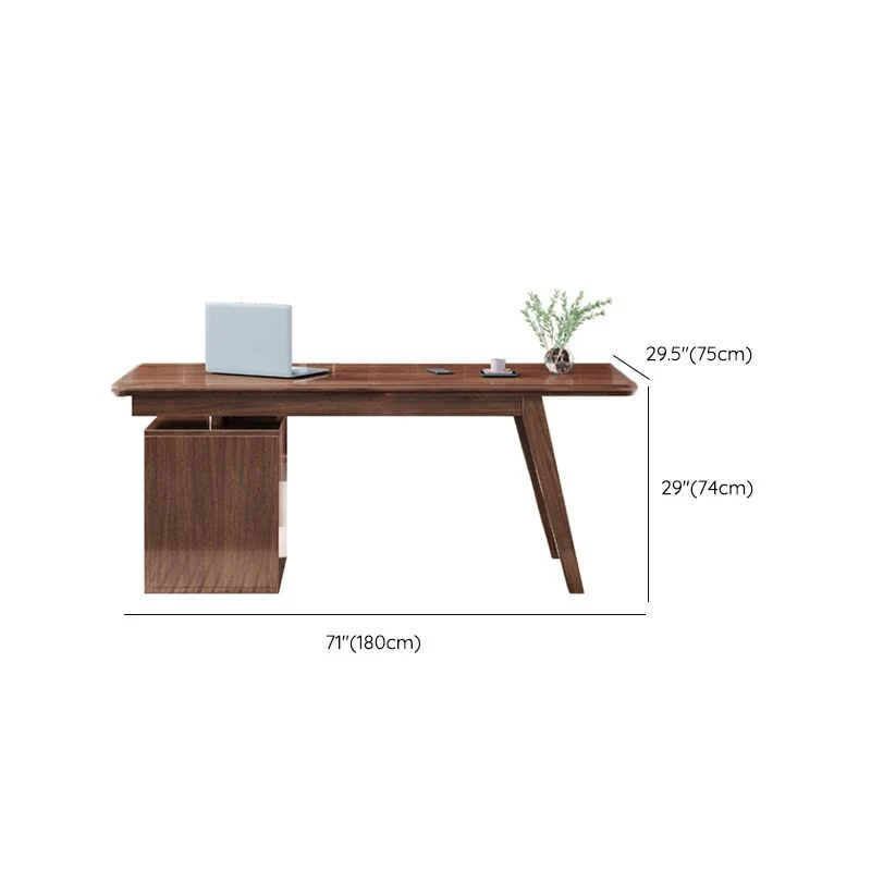 Scrivania per computer da camera da letto color noce marrone stile moderno rettangolare con 3 cassetti Clearhalo