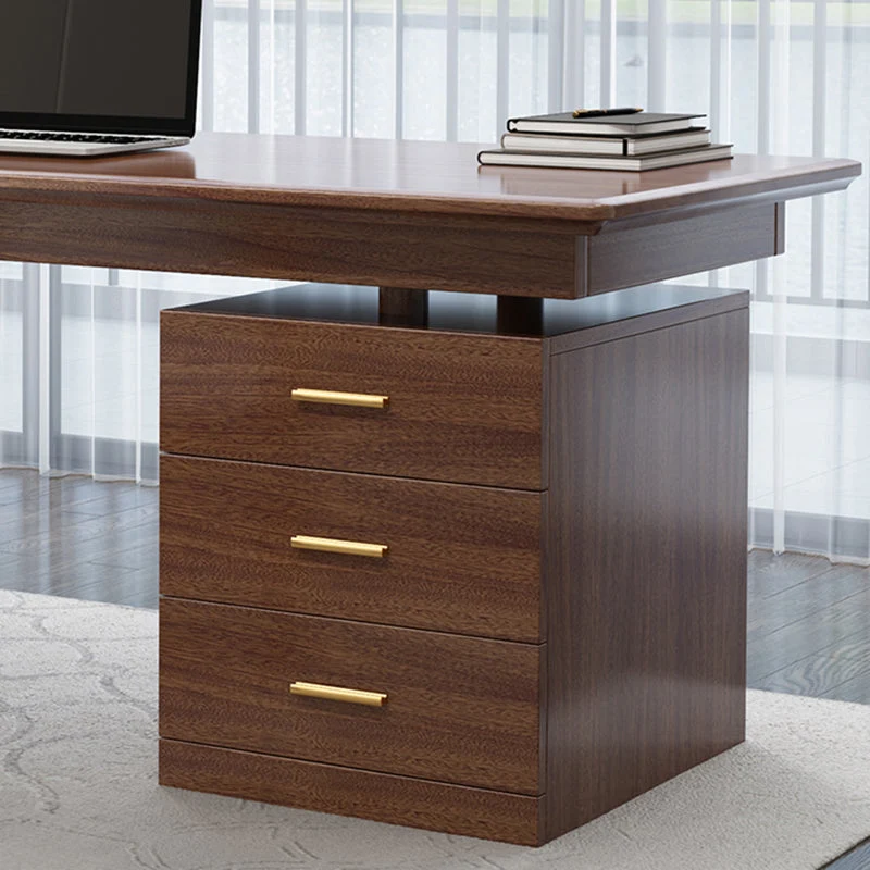 Scrivania per computer da camera da letto color noce marrone stile moderno rettangolare con 3 cassetti Clearhalo