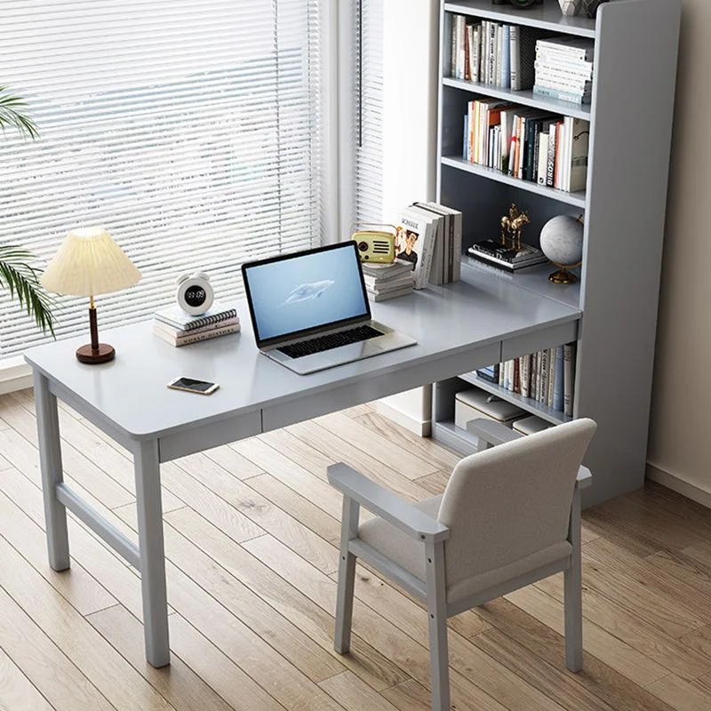 Scrivania per computer di casa con base su piedistallo legno massello con libreria Clearhalo